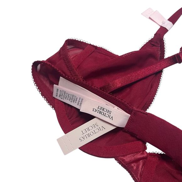 Victoria's Secret Shine Unlined Low-Cut Demi Bra Hearts Red Lacquer Size 32C - Picture 3 of 4